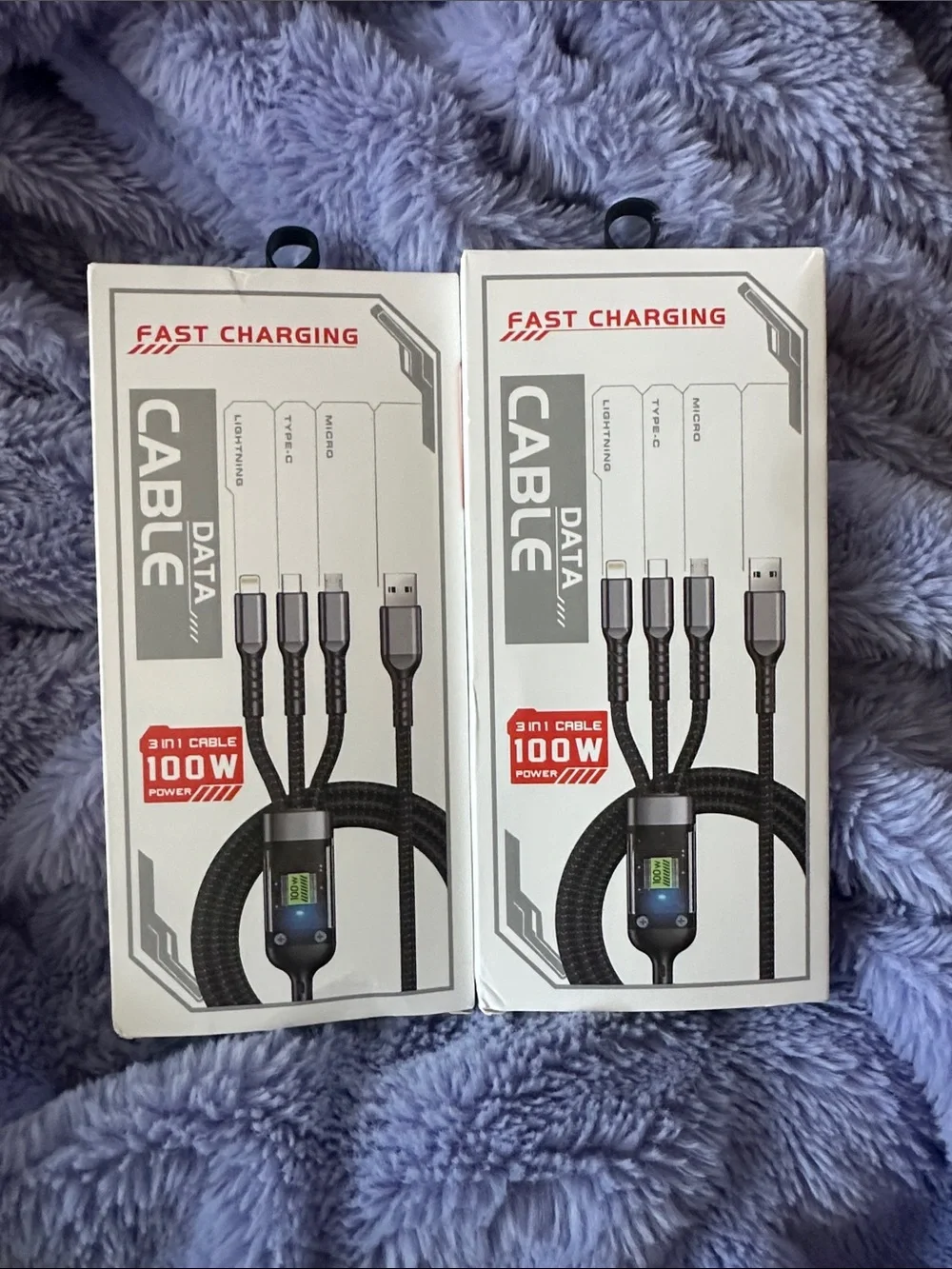 Two Fast Charging 3-in-1 Data Cable 100W - Black